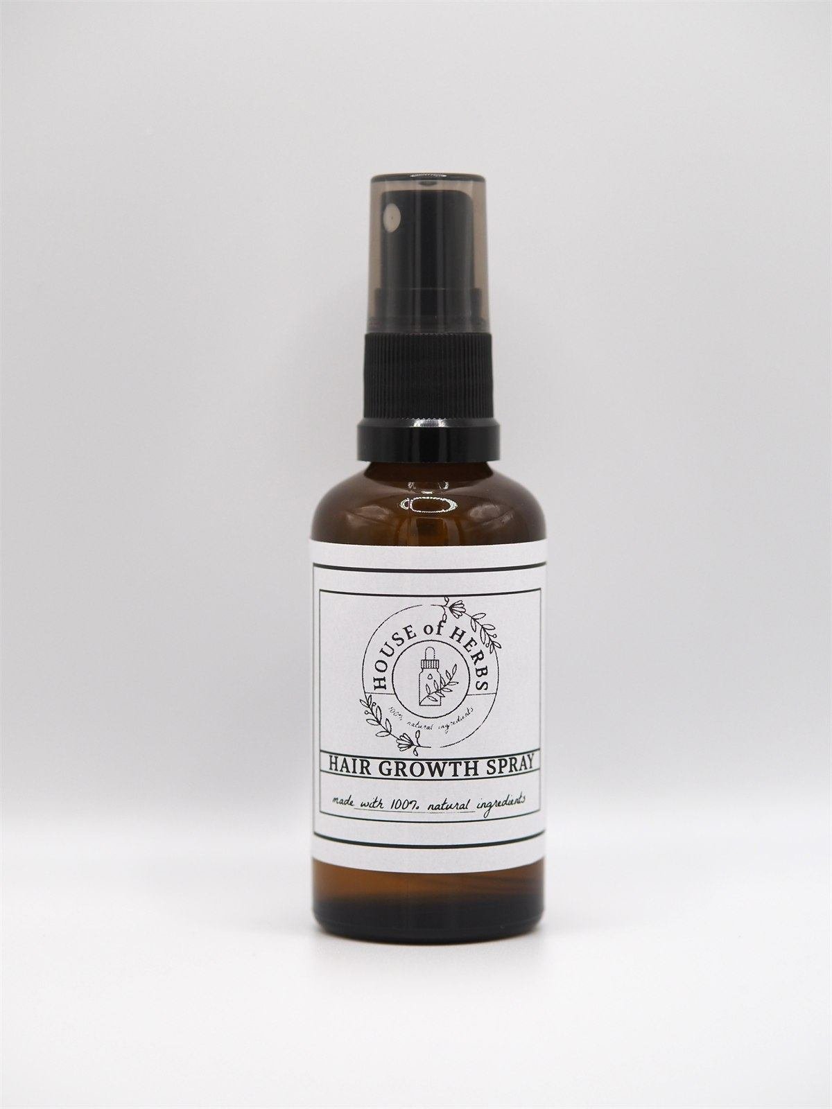 House of Herbs Hair Growth Spray bottle on a white background.